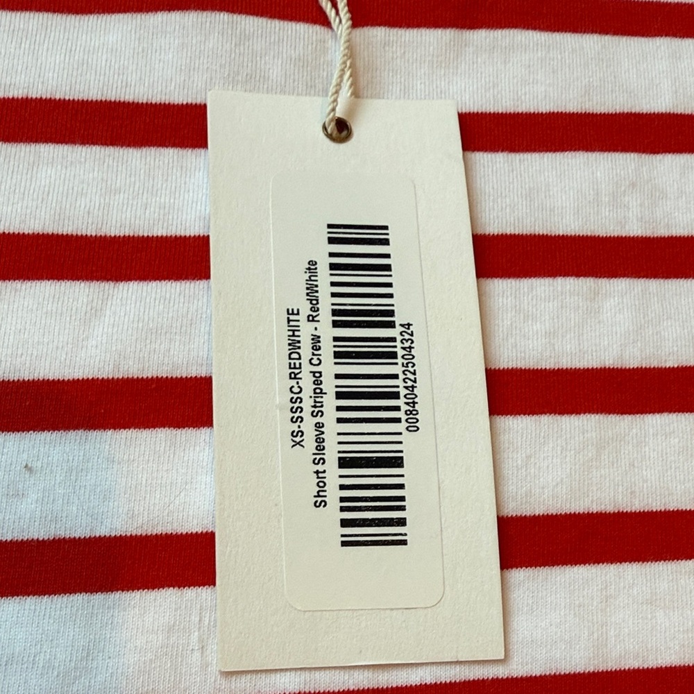 Red and White Striped Short Sleeve Tee